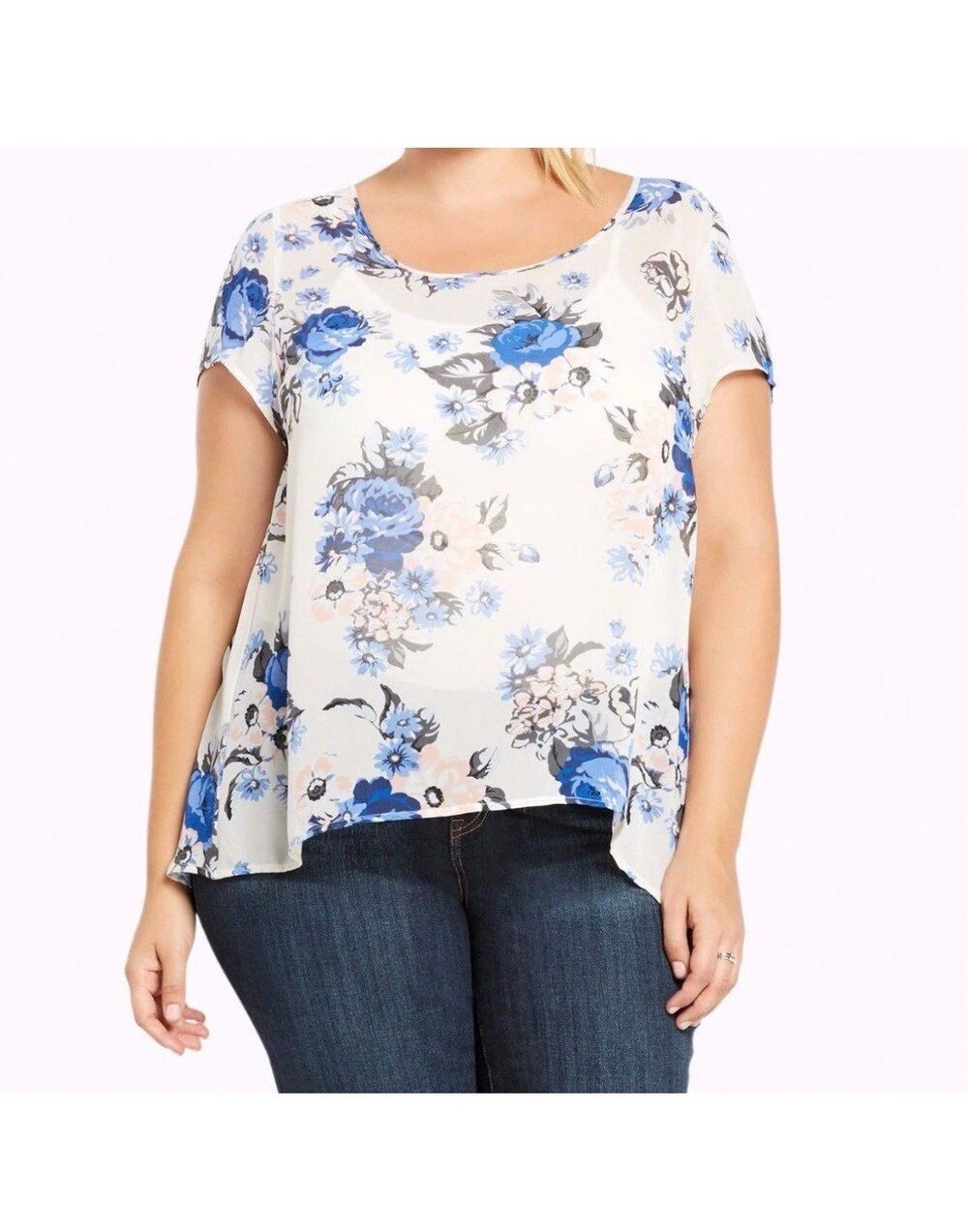 Torrid size 1 white floral georgette button open back blouse top